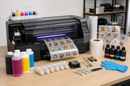 UV sticker printer XP600 printhead capsule ink filters UV ink eco-solvent ink and transfer sticker film samples